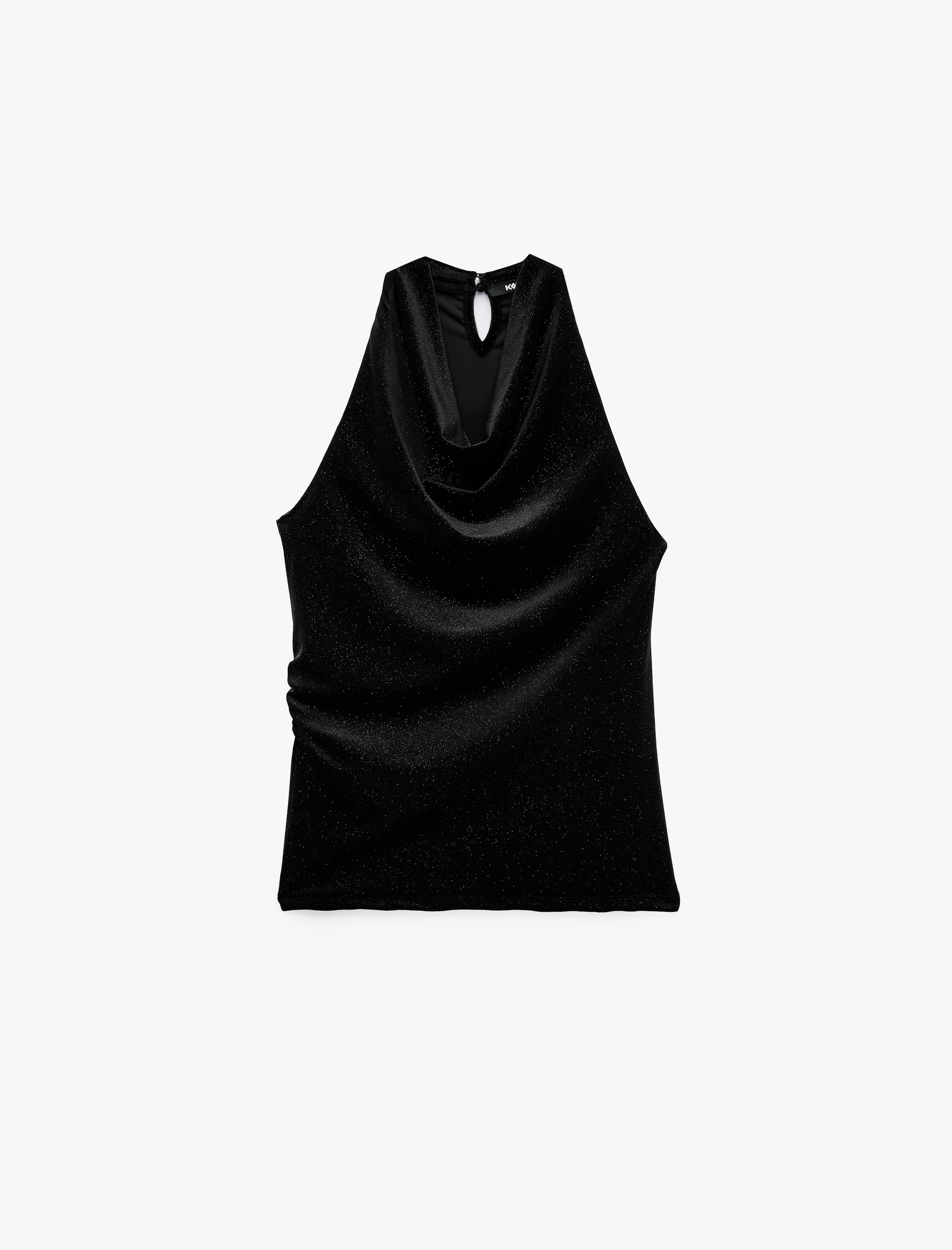   Slim Fit Kolsuz Drapeli Degaje Yaka Simli Kadife Bluz