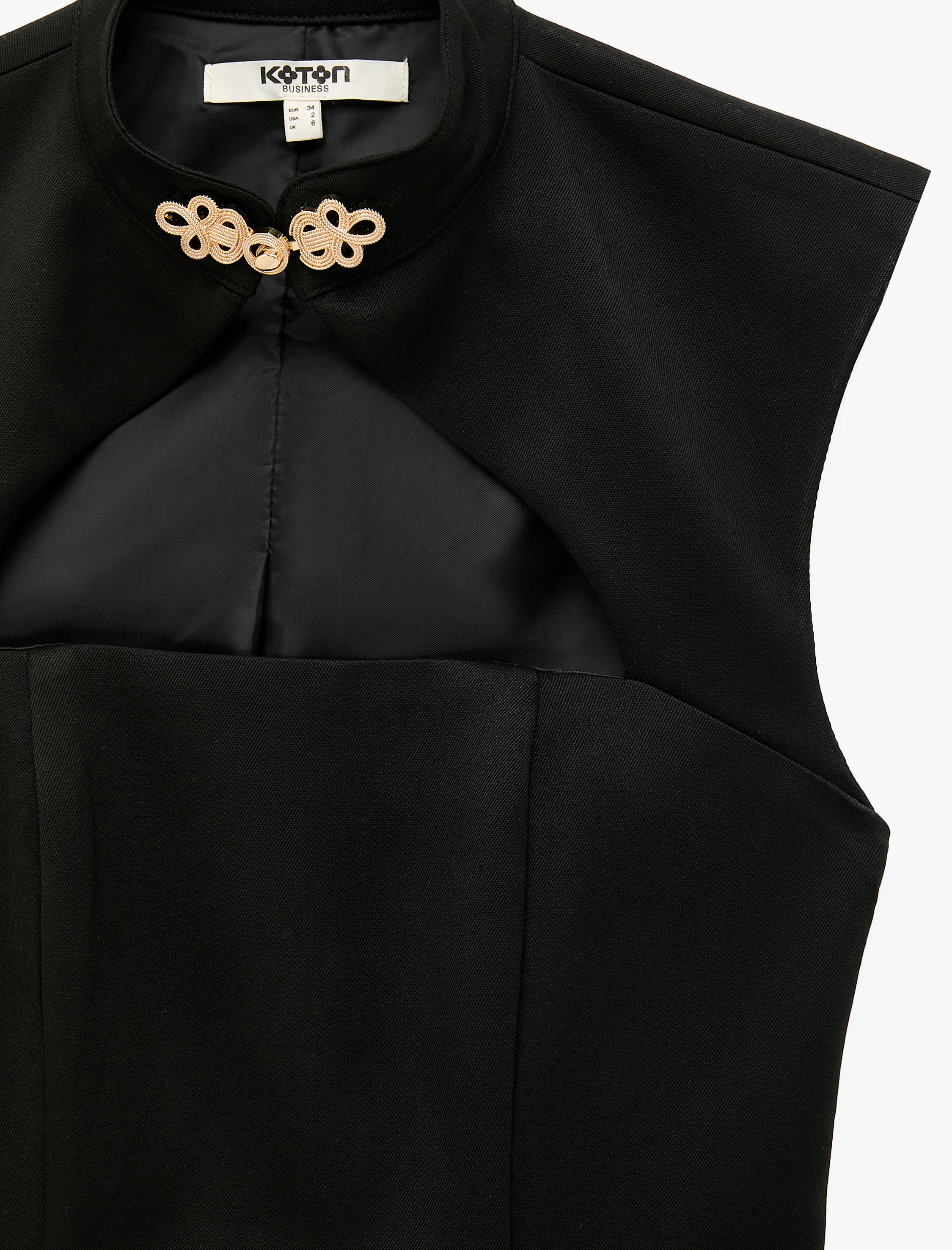   Pencere Detaylı Metal Düğmeli Qipao Yaka Kolsuz Korse Bluz
