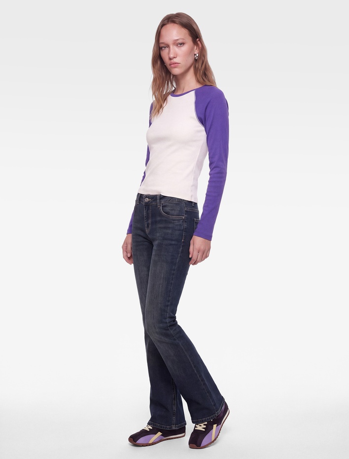  Slim Fit Pamuklu Reglan Kollu Bisiklet Yaka Basic Tişört