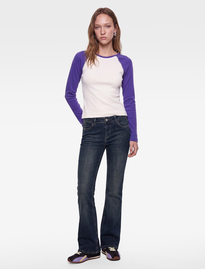  Slim Fit Pamuklu Reglan Kollu Bisiklet Yaka Basic Tişört
