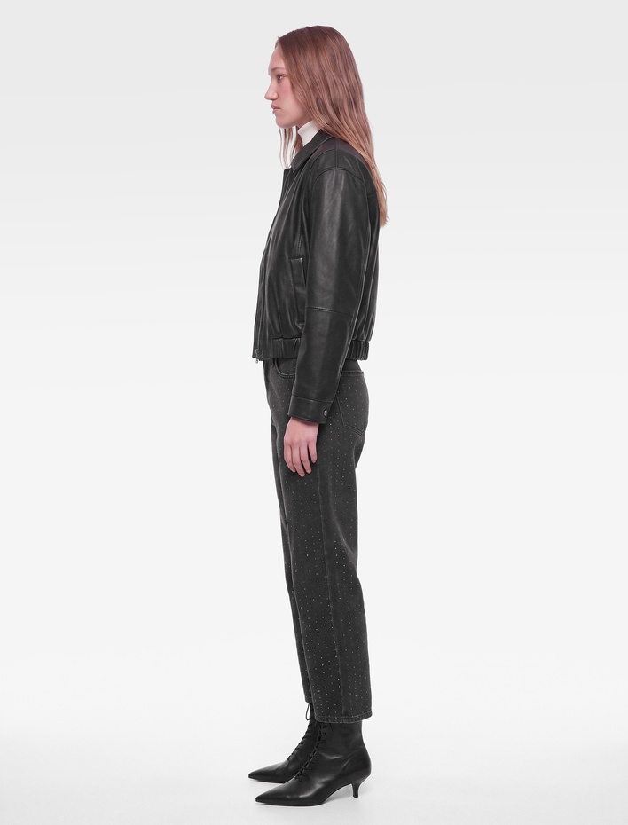  Pamuklu Cepli Düz Paça Normal Bel Taşlı Denim Pantolon - Straight Fit Jean
