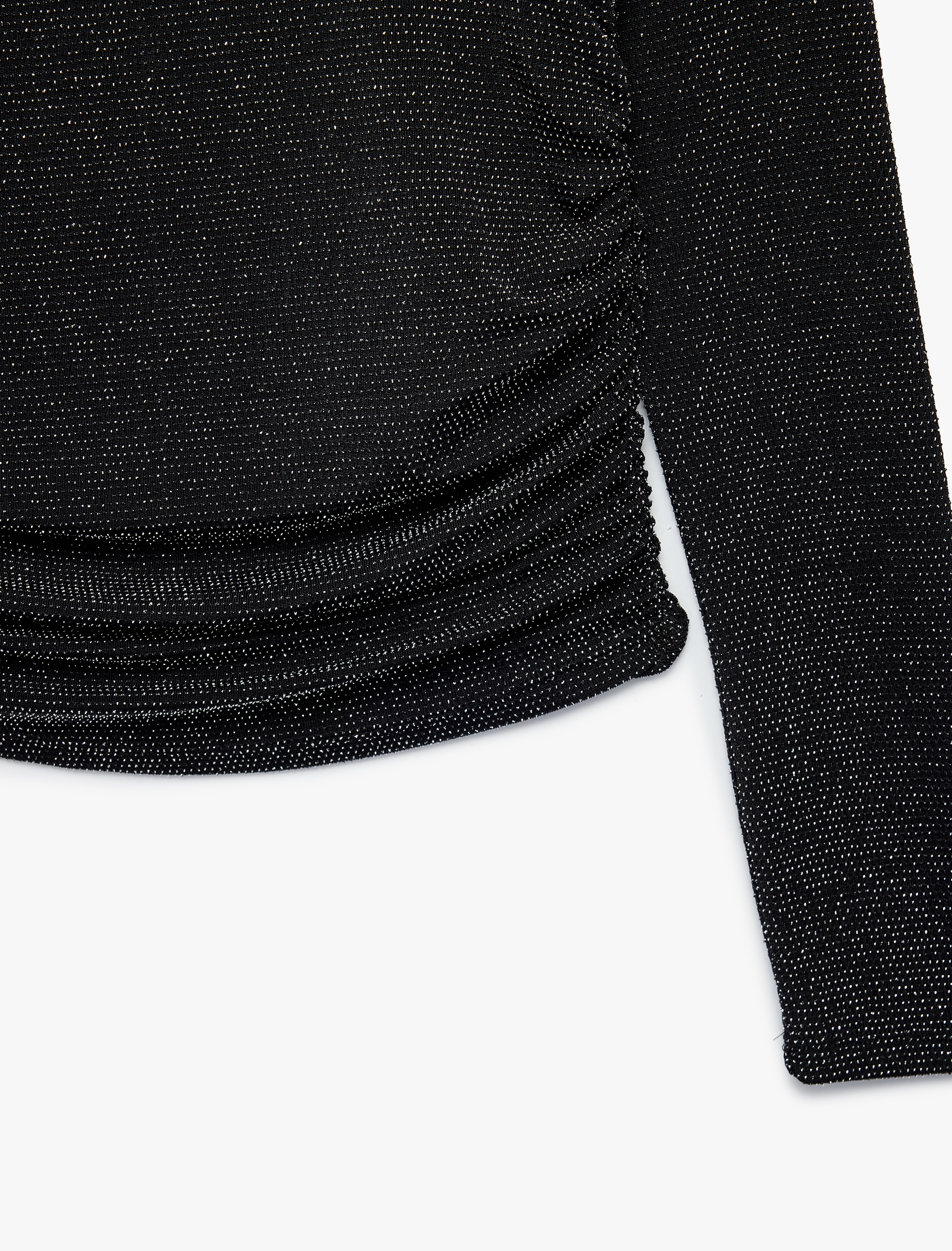   Drapeli Bisiklet Yaka Uzun Kollu Simli Tişört Slim Fit