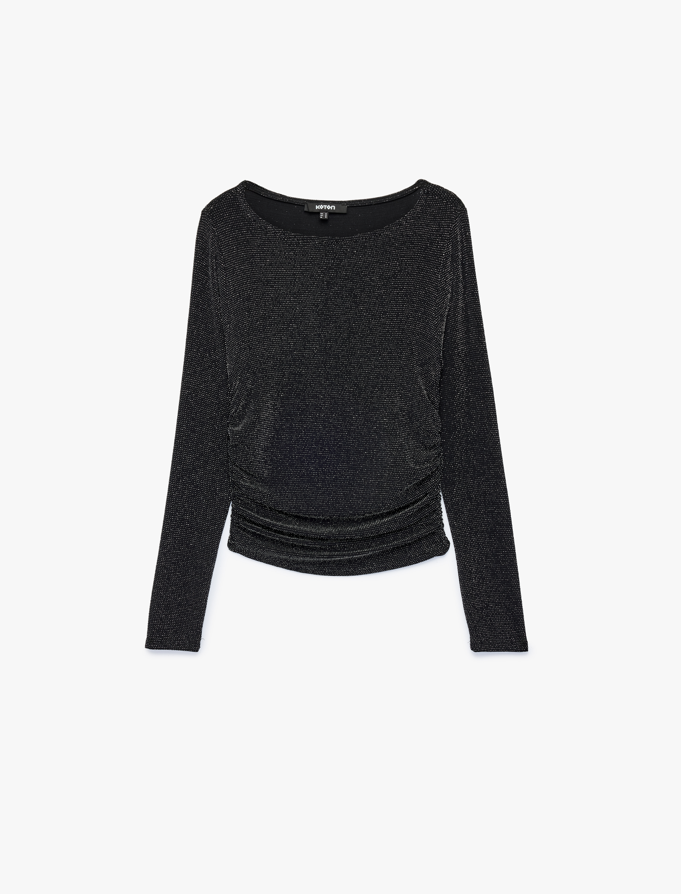   Drapeli Bisiklet Yaka Uzun Kollu Simli Tişört Slim Fit