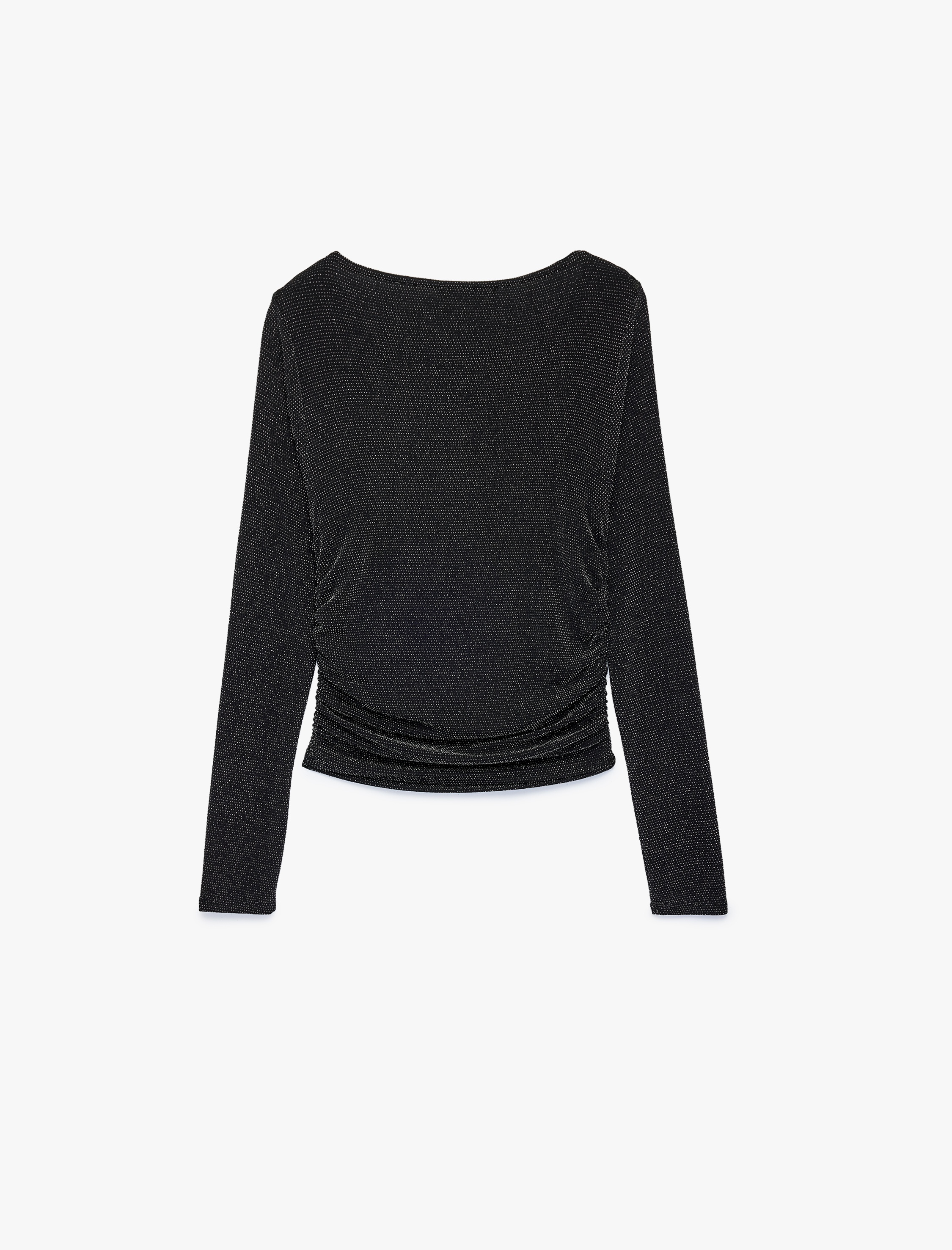   Drapeli Bisiklet Yaka Uzun Kollu Simli Tişört Slim Fit