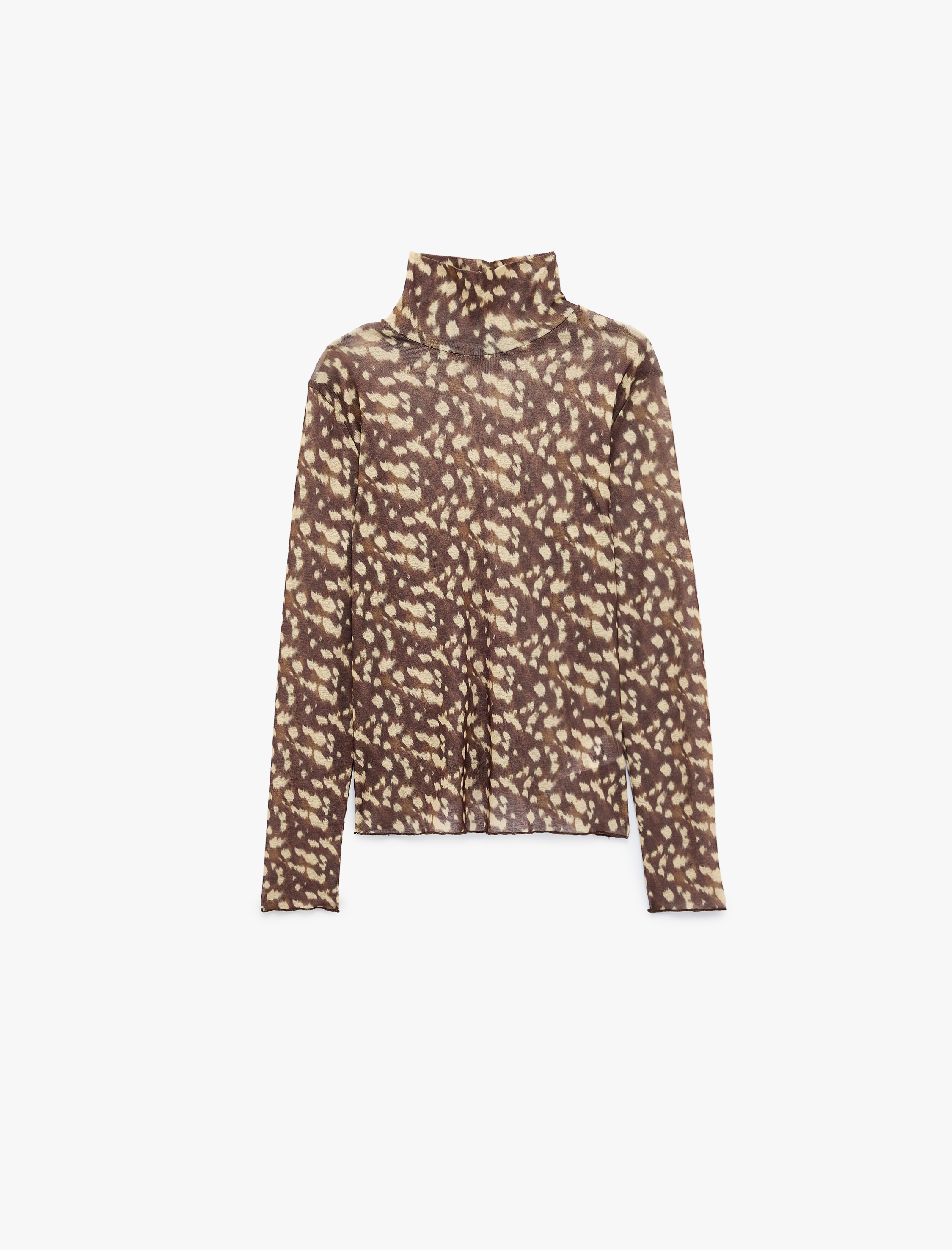   Dik Yaka Bambi Desenli Bluz Uzun Kollu Slim Fit