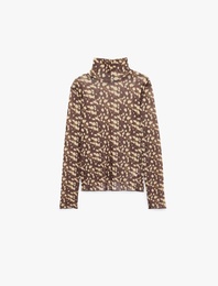 Dik Yaka Bambi Desenli Bluz Uzun Kollu Slim Fit