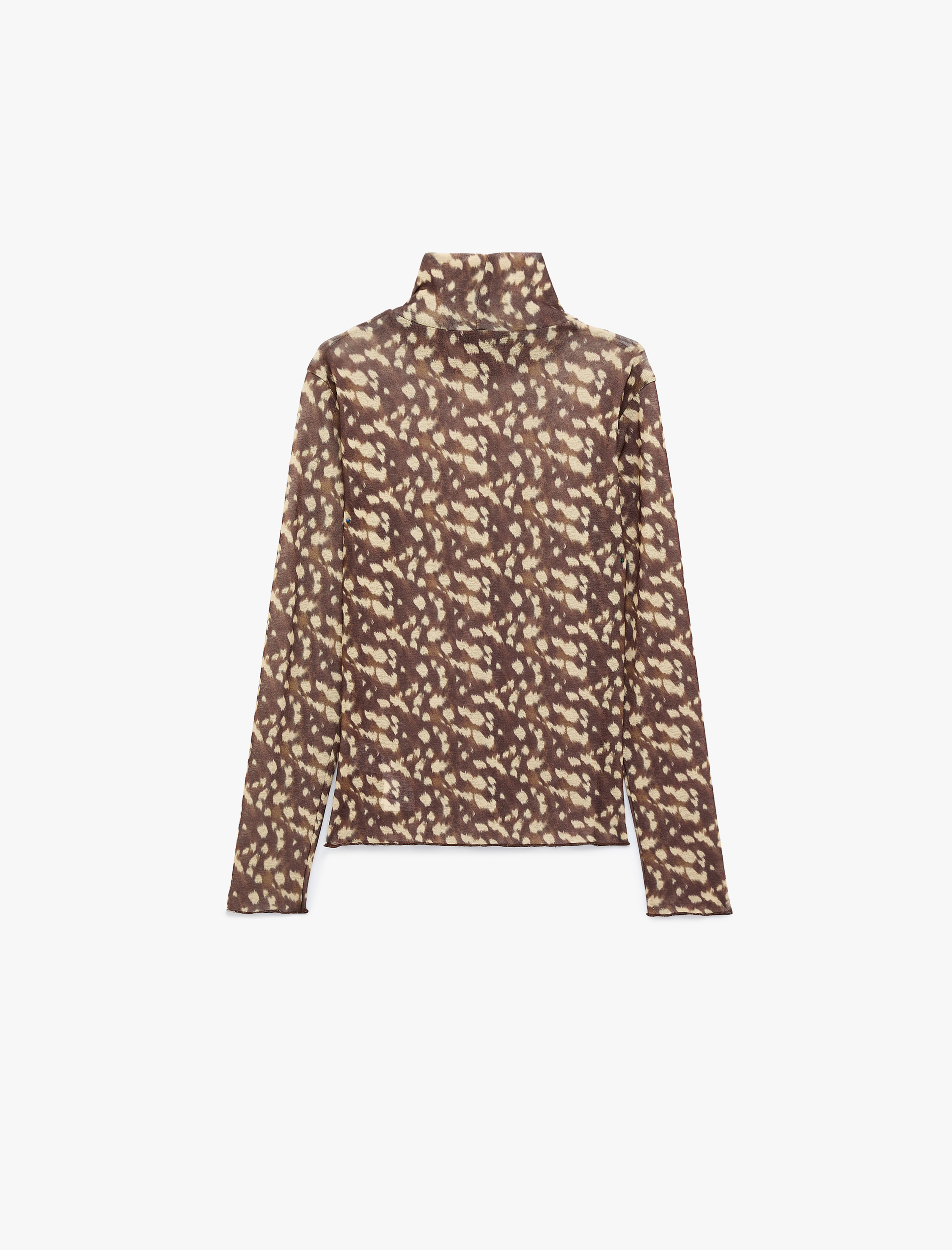   Dik Yaka Bambi Desenli Bluz Uzun Kollu Slim Fit