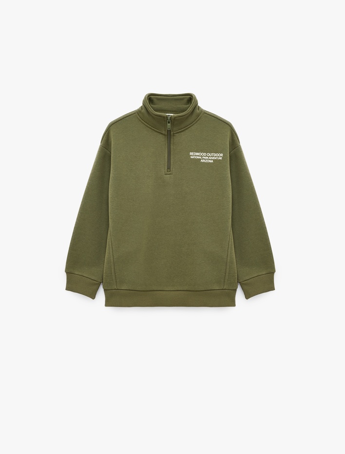Erkek Çocuk Yarım Fermuarlı  Dik Yaka Uzun Kollu Rahat Kalıp Şardonlu Sweatshirt