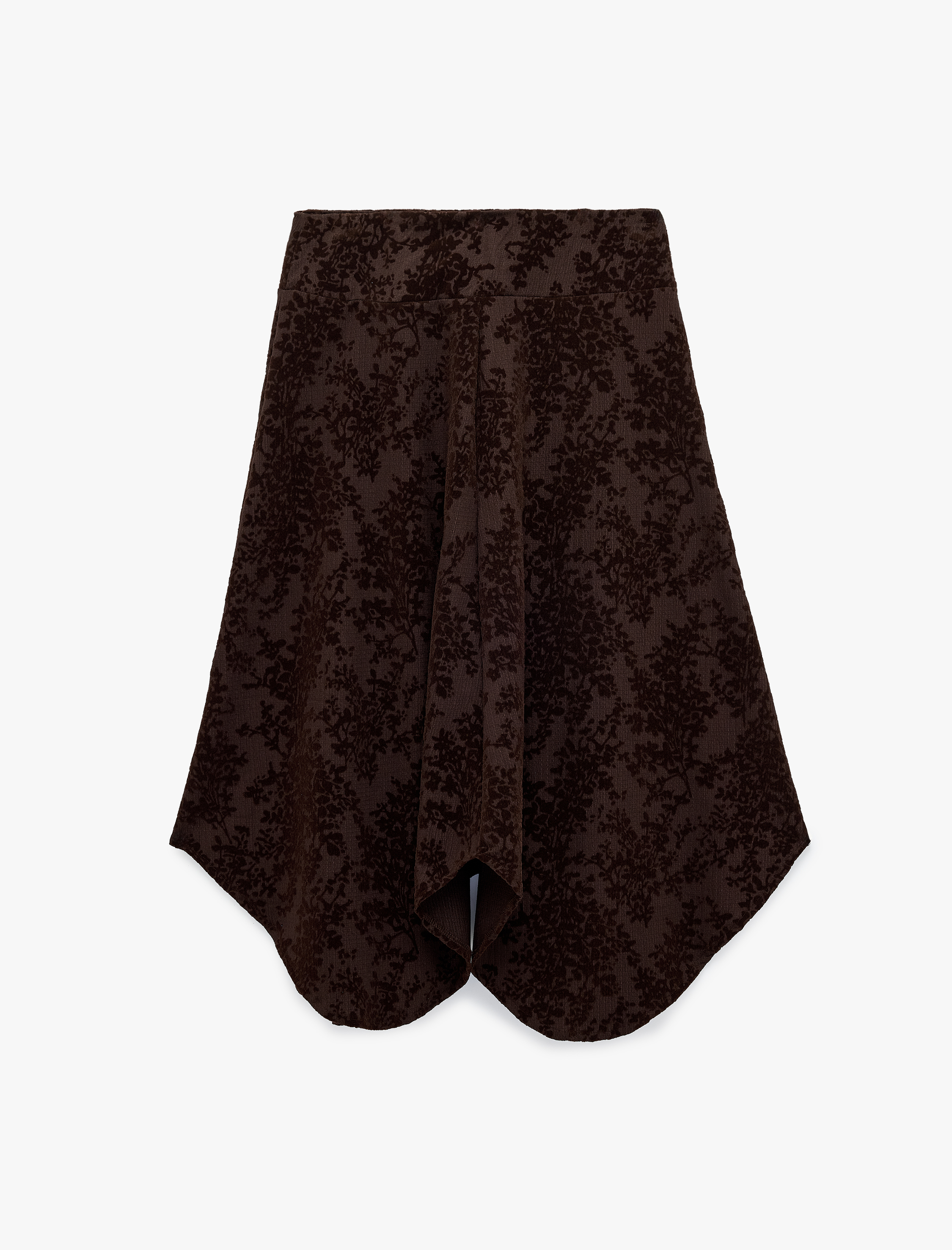  Volanlı A Kesim Slim Fit Çiçek Desenli Midi Etek