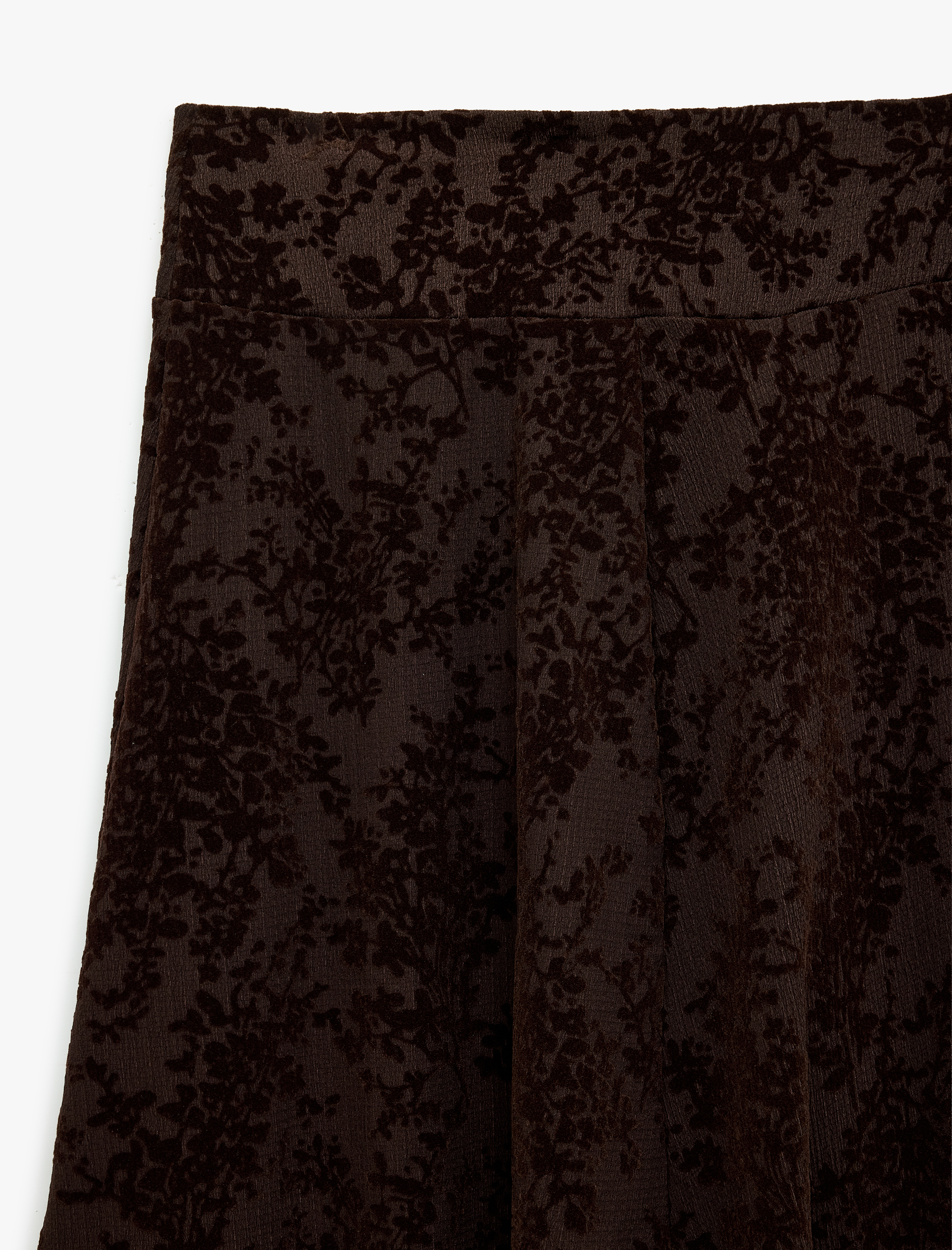   Volanlı A Kesim Slim Fit Çiçek Desenli Midi Etek