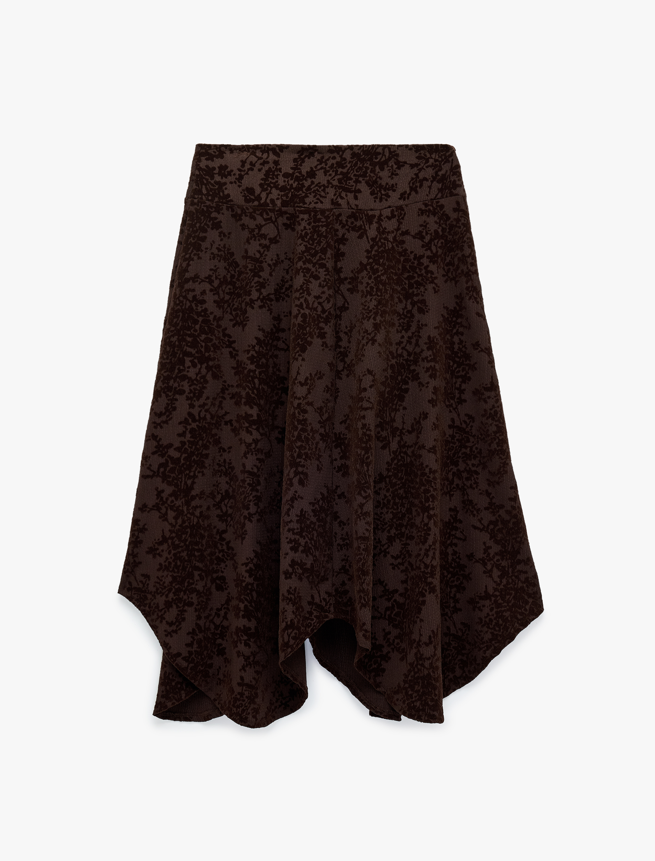   Volanlı A Kesim Slim Fit Çiçek Desenli Midi Etek
