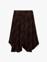 Volanlı A Kesim Slim Fit Çiçek Desenli Midi Etek