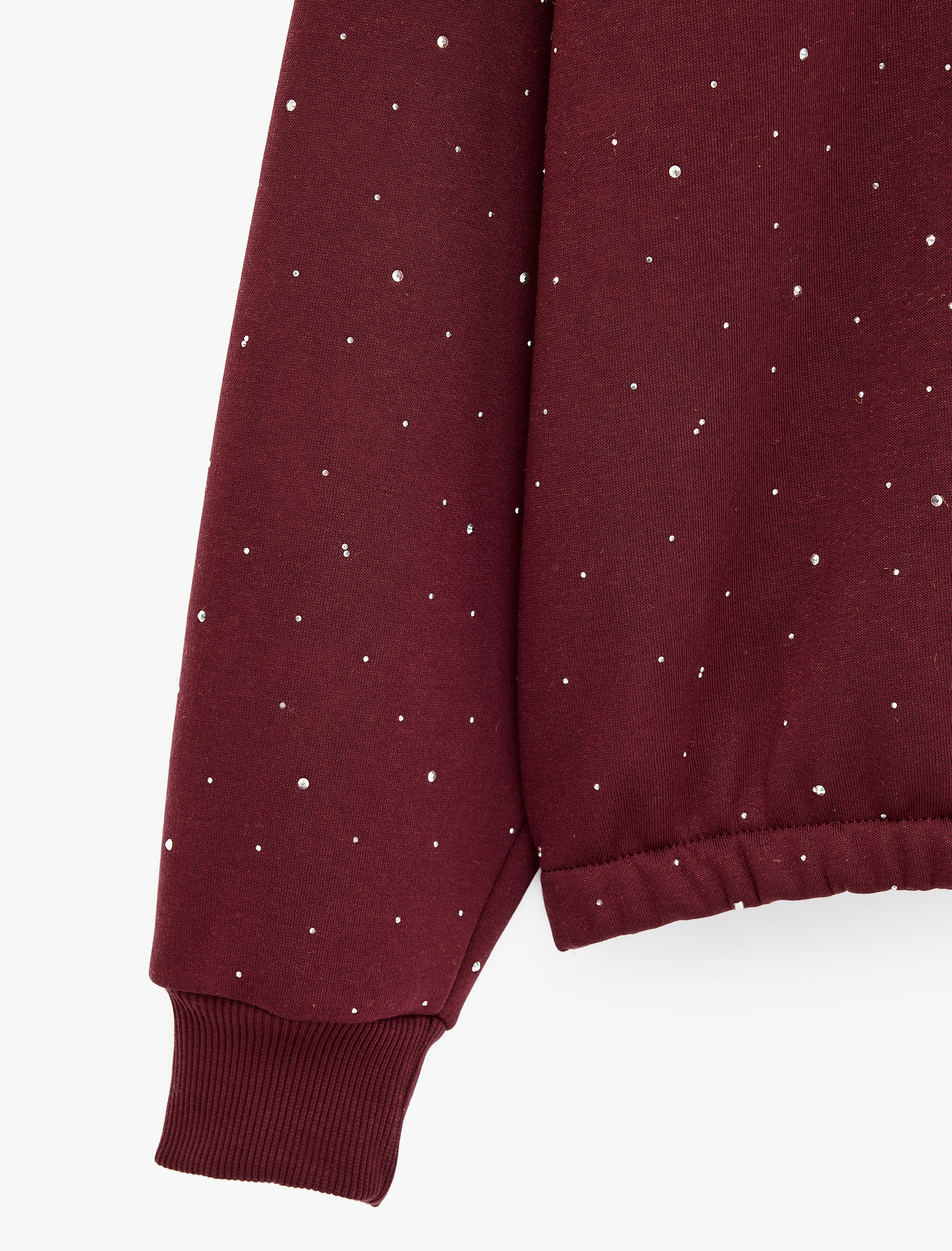   Üç İplik Şardonlu Uzun Kollu Fermuarlı Kapüşonlu Taşlı Sweatshirt