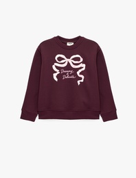 Fiyonk Baskılı Bisiklet Yaka Uzun Kollu Sweatshirt