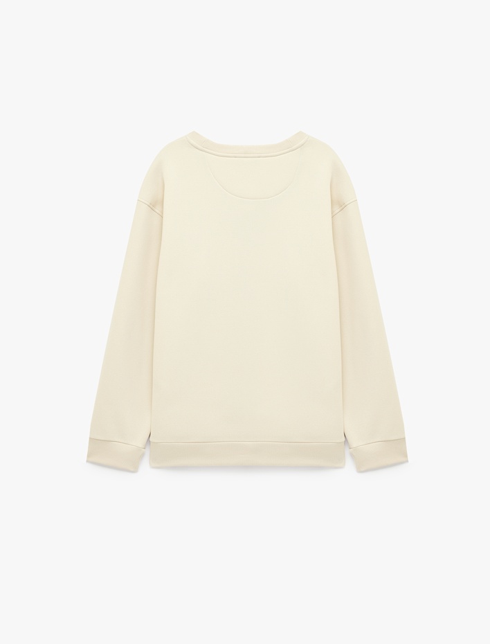  Uzun Kollu Bisiklet Yaka Şardonlu Rahat Kalıp Baskılı Sweatshirt