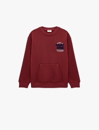 Pamuklu Şardonlu Bisiklet Yaka Uzun Kollu Baskılı Oversize Sweatshirt