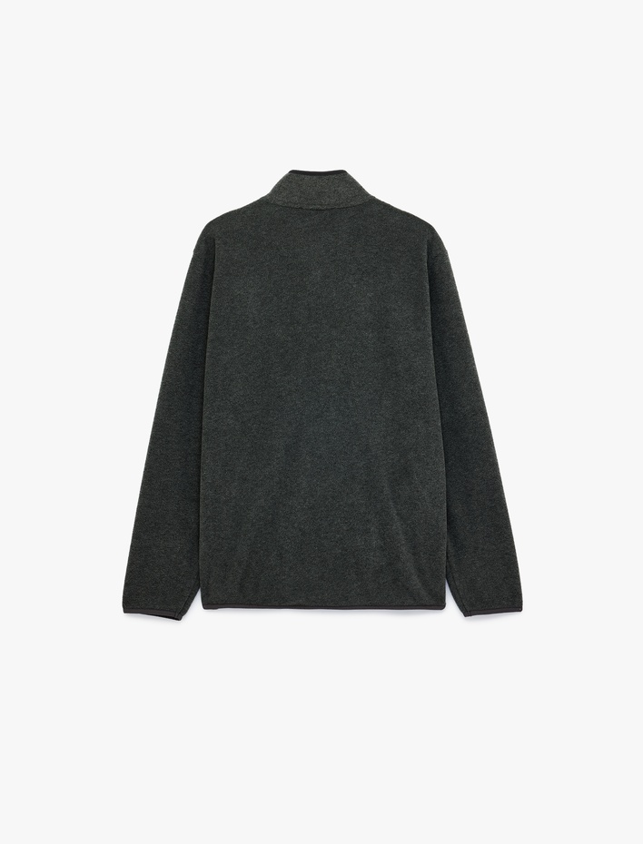  Uzun Kollu Dikiş Detaylı Yarım Fermuarlı Polar Sweatshirt