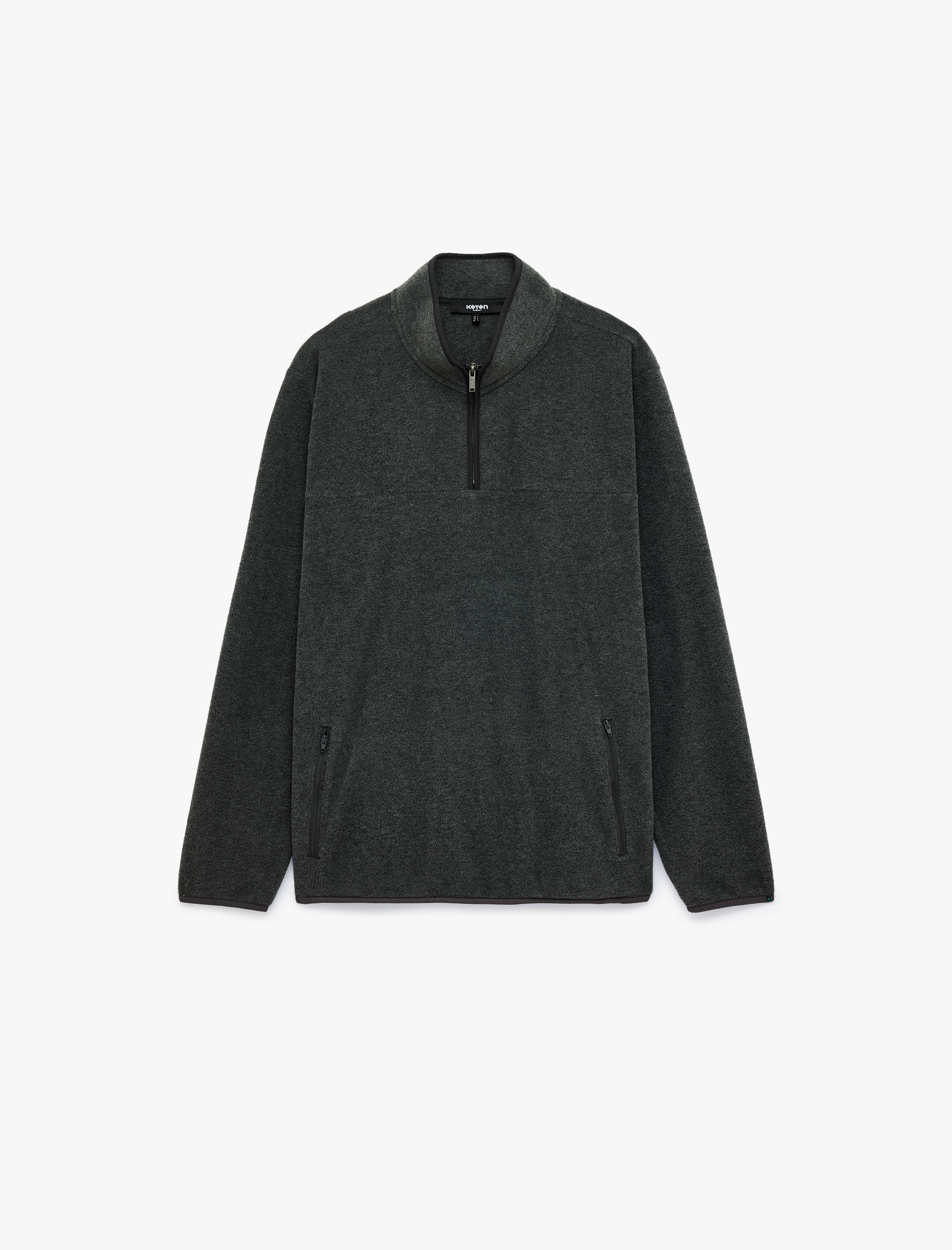   Uzun Kollu Dikiş Detaylı Yarım Fermuarlı Polar Sweatshirt