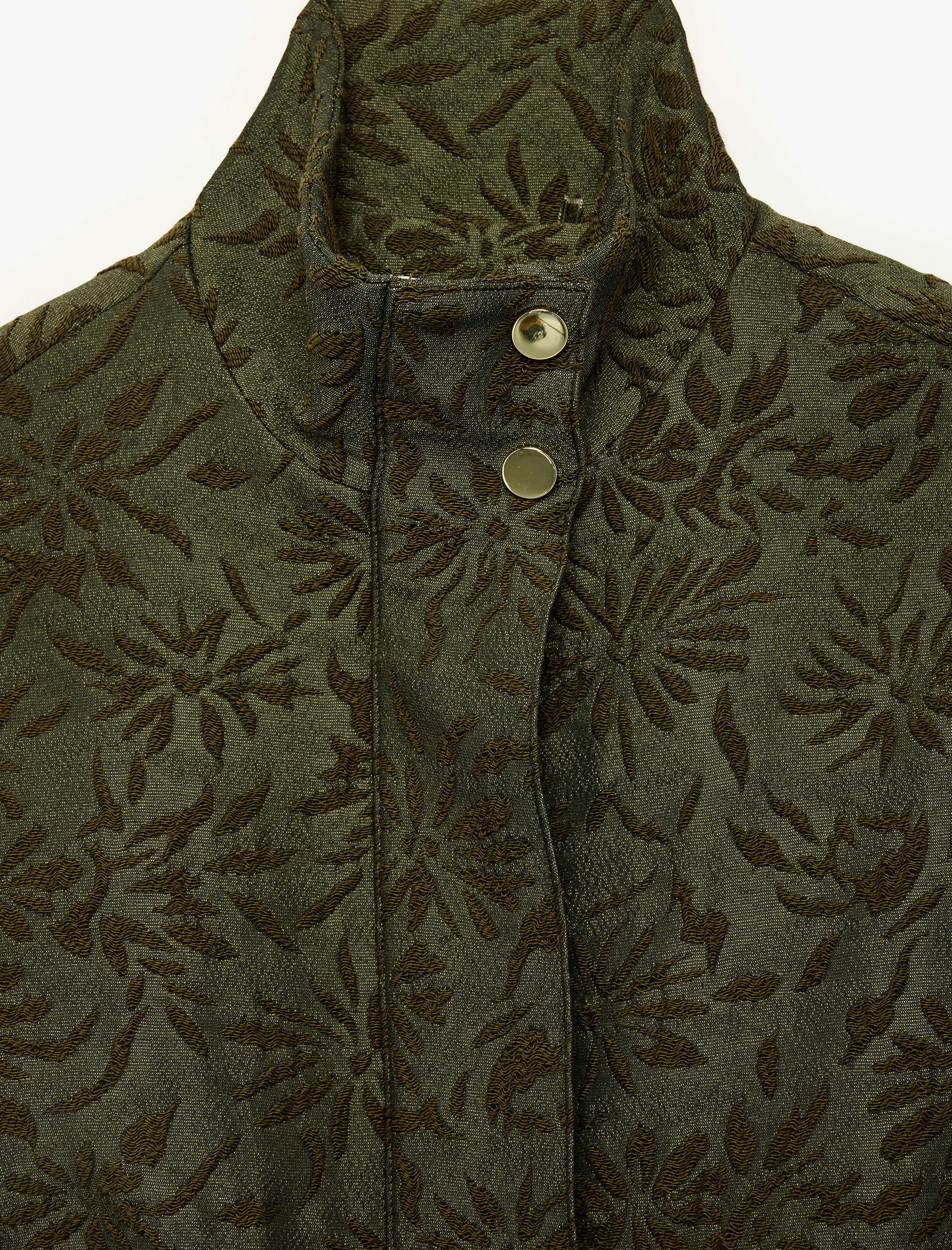   Oversize Jakarlı Floral Dik Yaka Bomber Ceket Uzun Kollu Fermuarlı