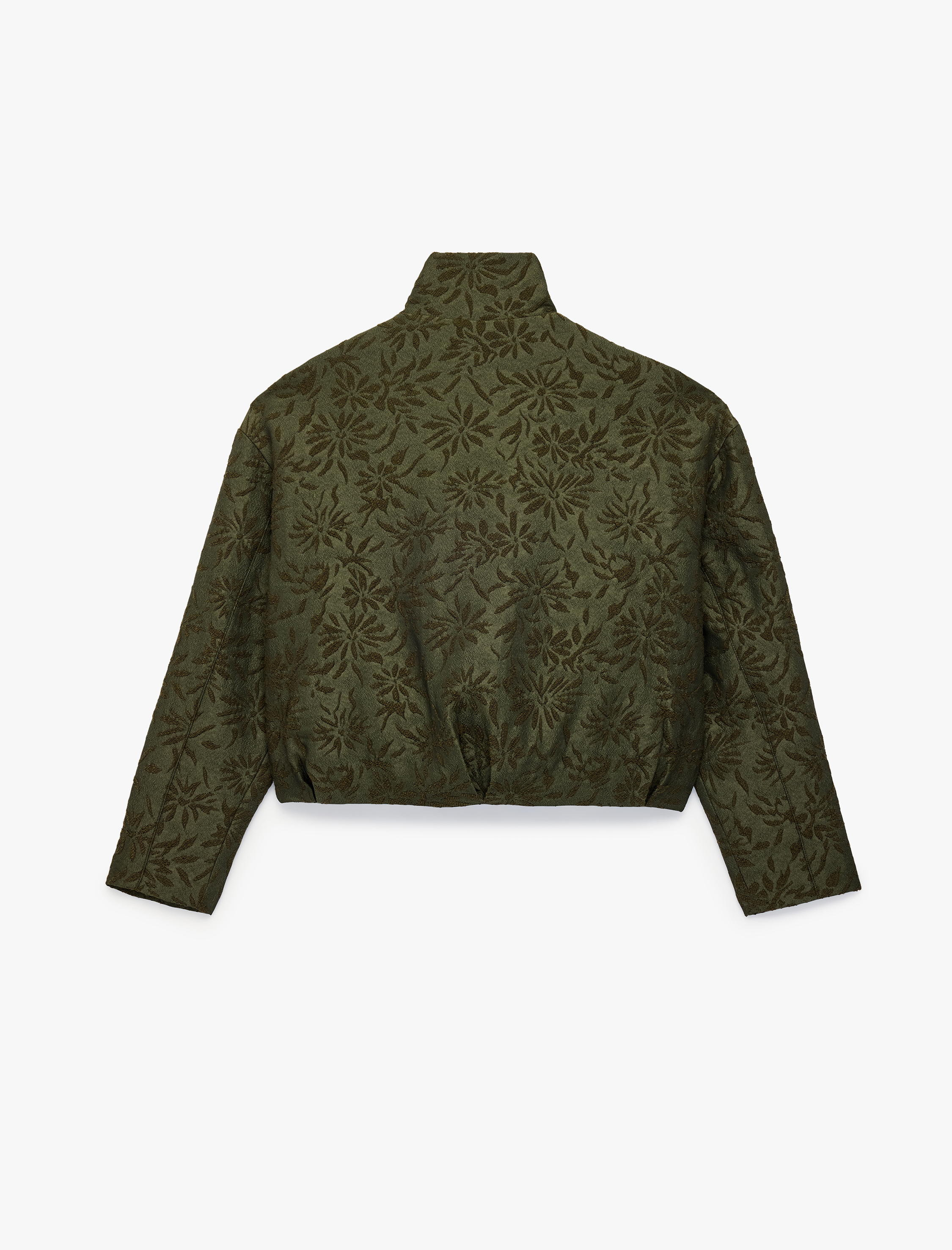   Oversize Jakarlı Floral Dik Yaka Bomber Ceket Uzun Kollu Fermuarlı