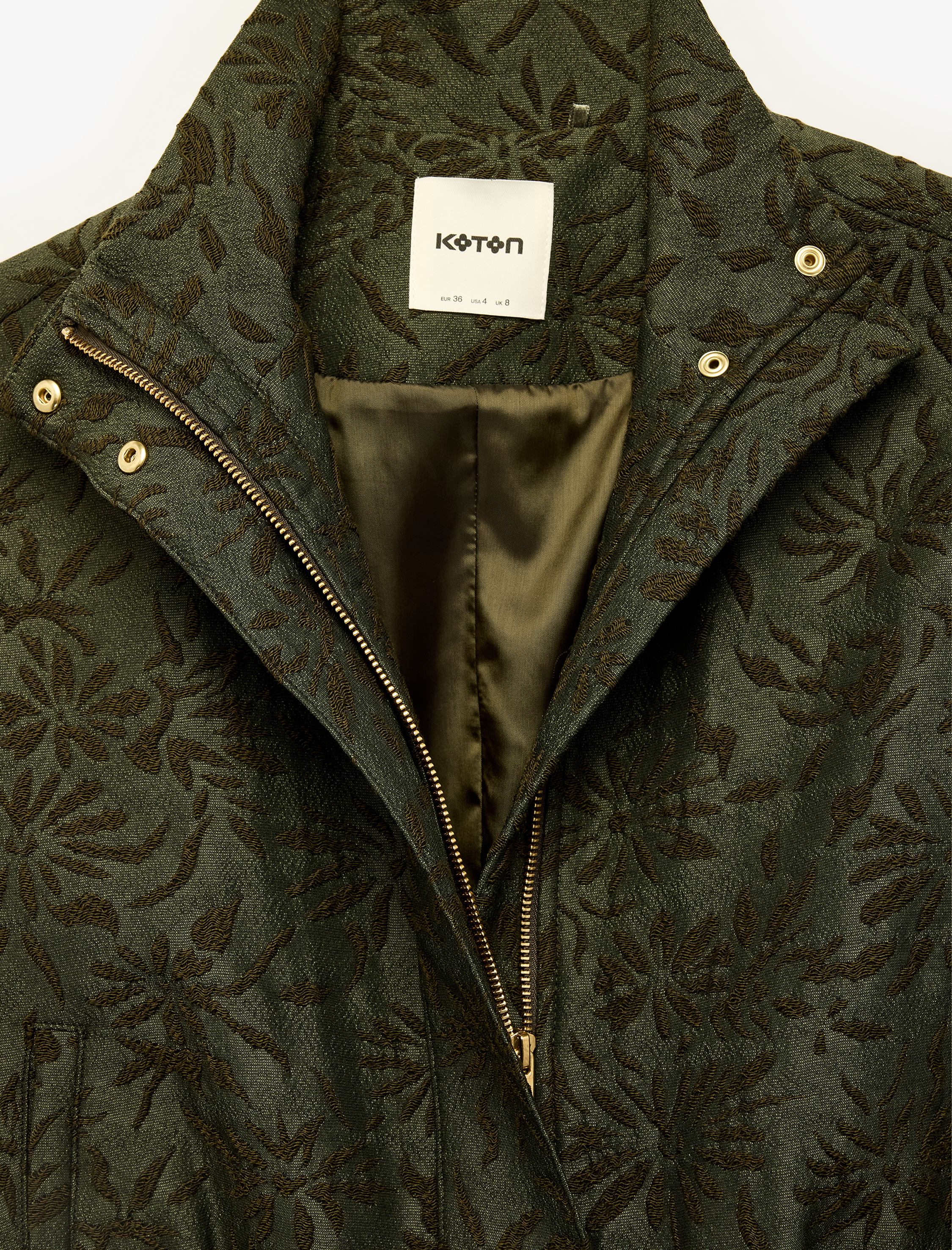   Oversize Jakarlı Floral Dik Yaka Bomber Ceket Uzun Kollu Fermuarlı