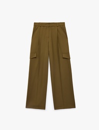 Pileli Geniş Paça Kargo Kumaş Pantolon