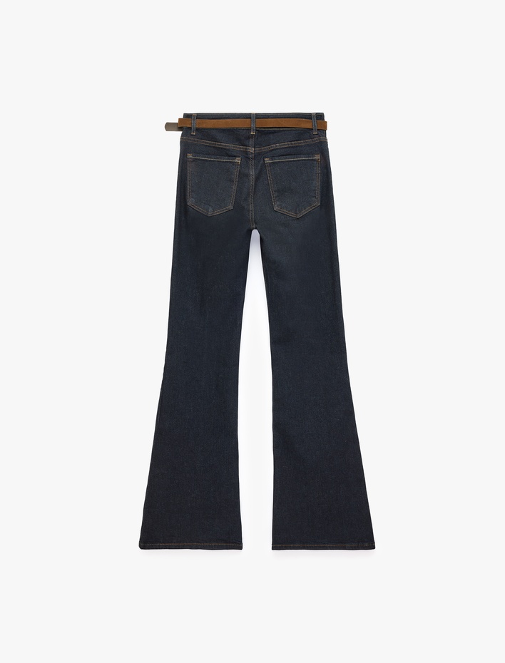 Pamuklu Normal Bel Dar Kesim İspanyol Paça Jean Pantolon - Flare Jeans