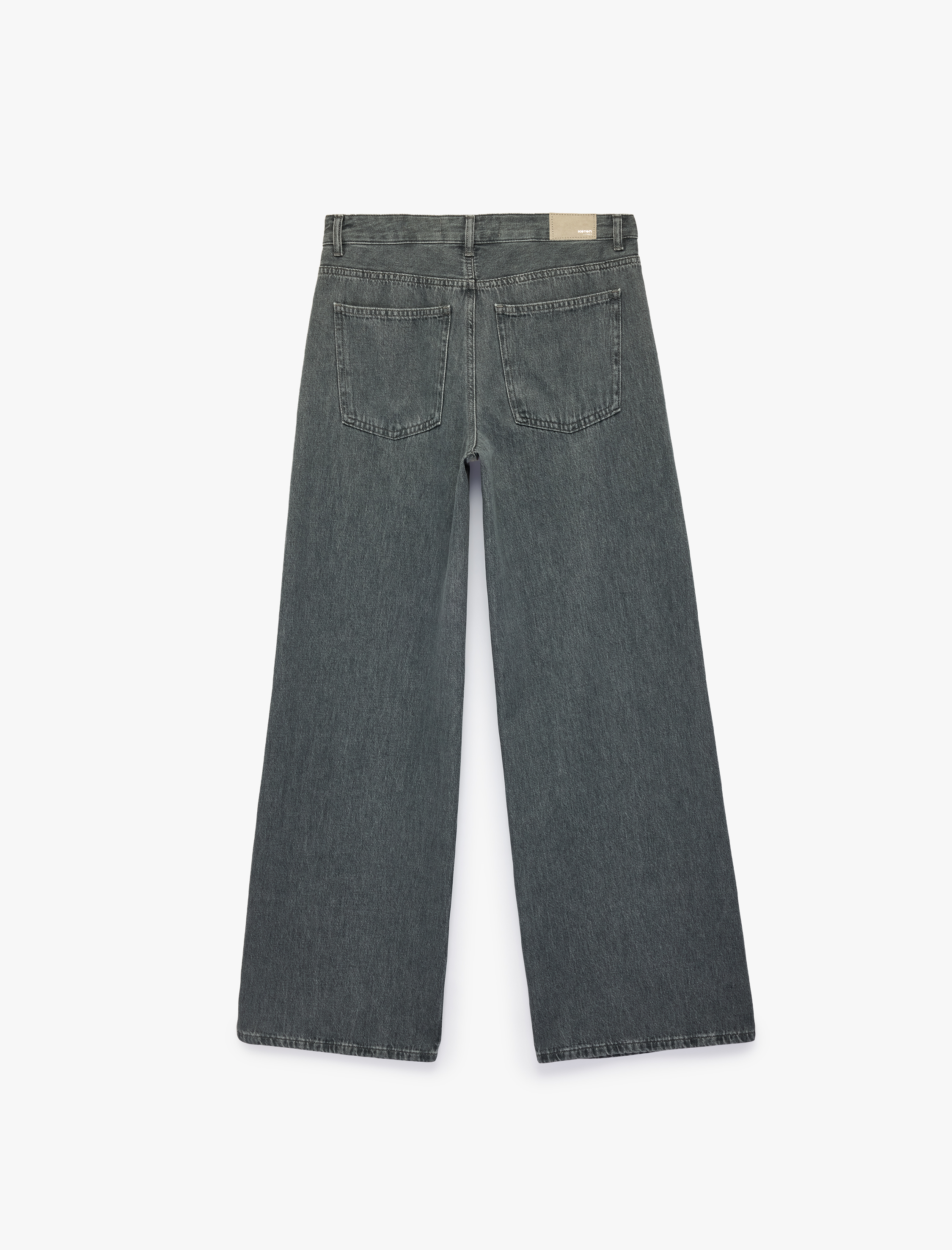   Pamuklu Cepli Düğmeli Düşük Bel Düz Bol Kalıp Denim Pantolon - Loose Straight Fit Jean