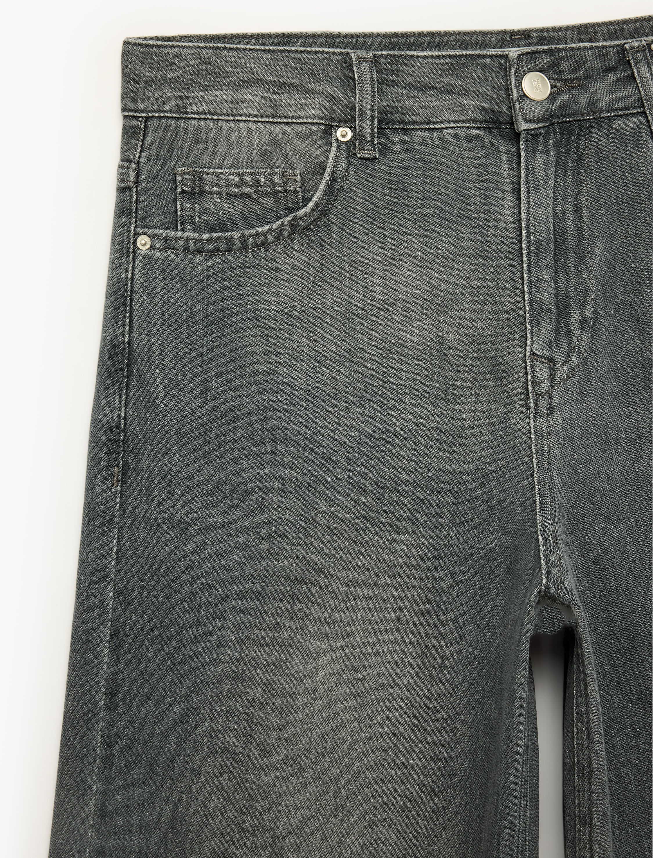   Pamuklu Cepli Düğmeli Düşük Bel Düz Bol Kalıp Denim Pantolon - Loose Straight Fit Jean