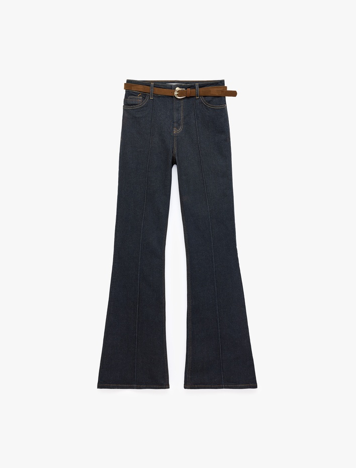  Pamuklu Normal Bel Dar Kesim İspanyol Paça Jean Pantolon - Flare Jeans