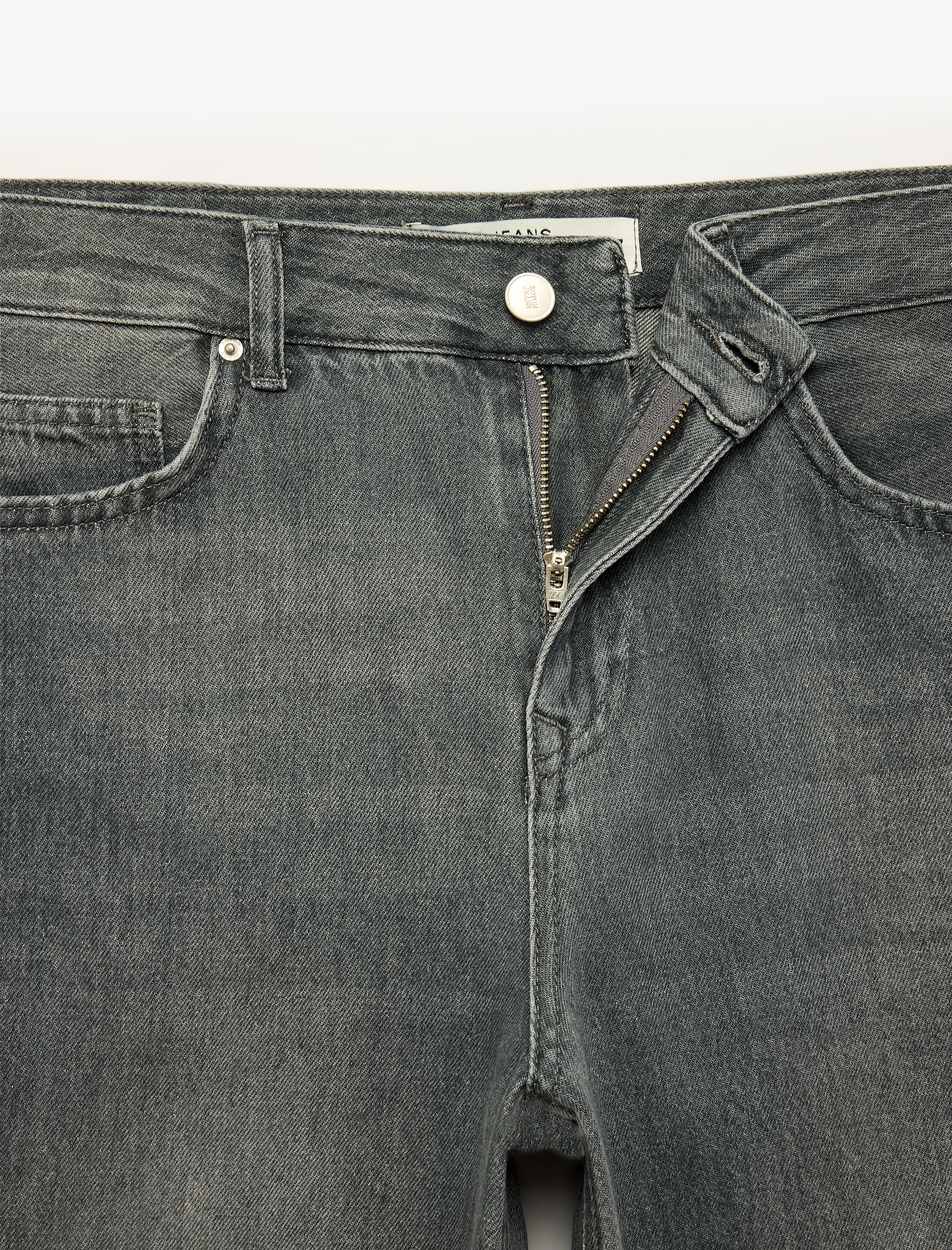   Pamuklu Cepli Düğmeli Düşük Bel Düz Bol Kalıp Denim Pantolon - Loose Straight Fit Jean