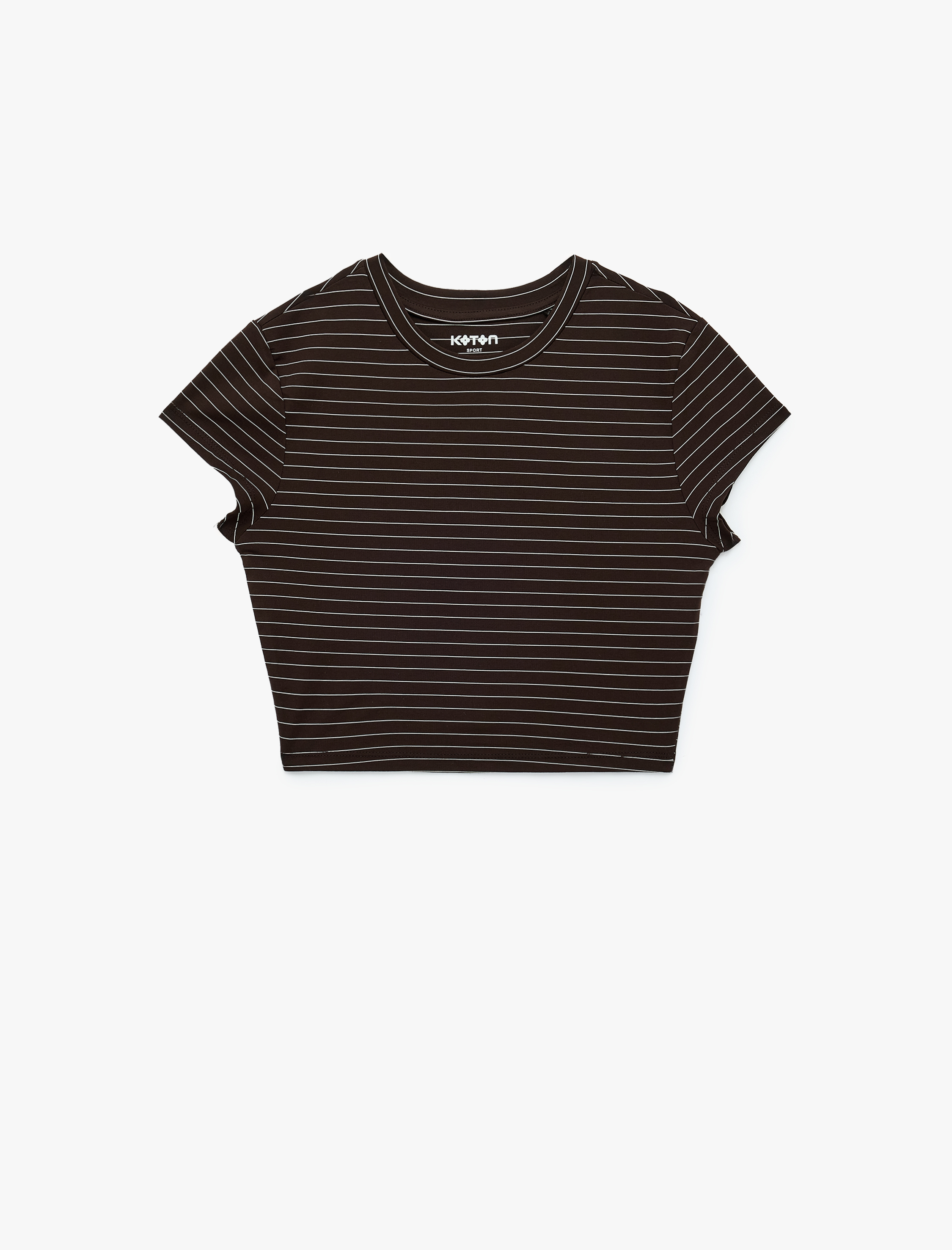   Viskon Karışımlı Kısa Kollu Bisiklet Yaka Slim Fit Çizgili Crop Spor Tişört