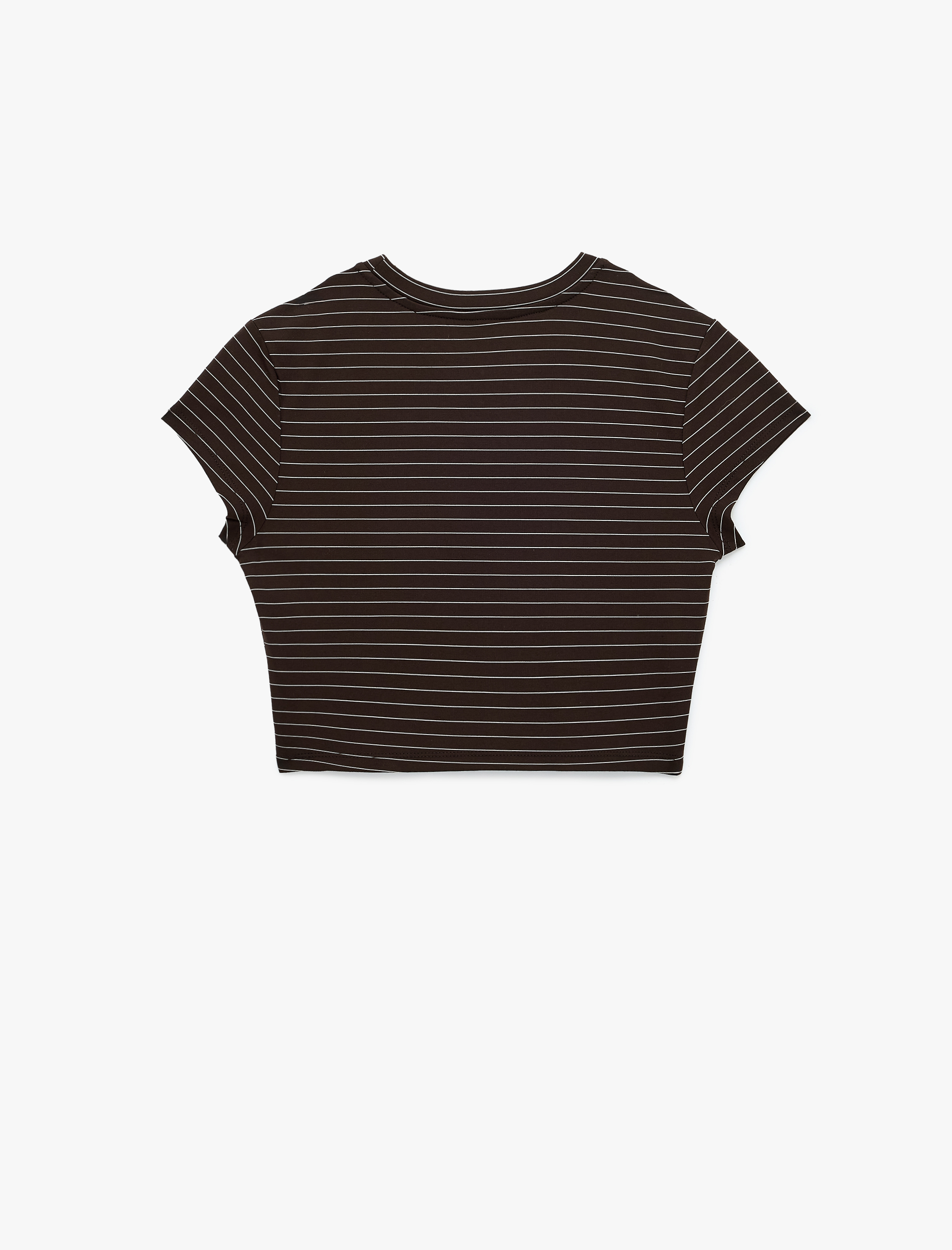   Viskon Karışımlı Kısa Kollu Bisiklet Yaka Slim Fit Çizgili Crop Spor Tişört