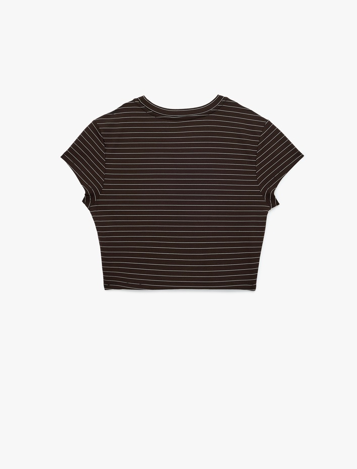  Viskon Karışımlı Kısa Kollu Bisiklet Yaka Slim Fit Çizgili Crop Spor Tişört