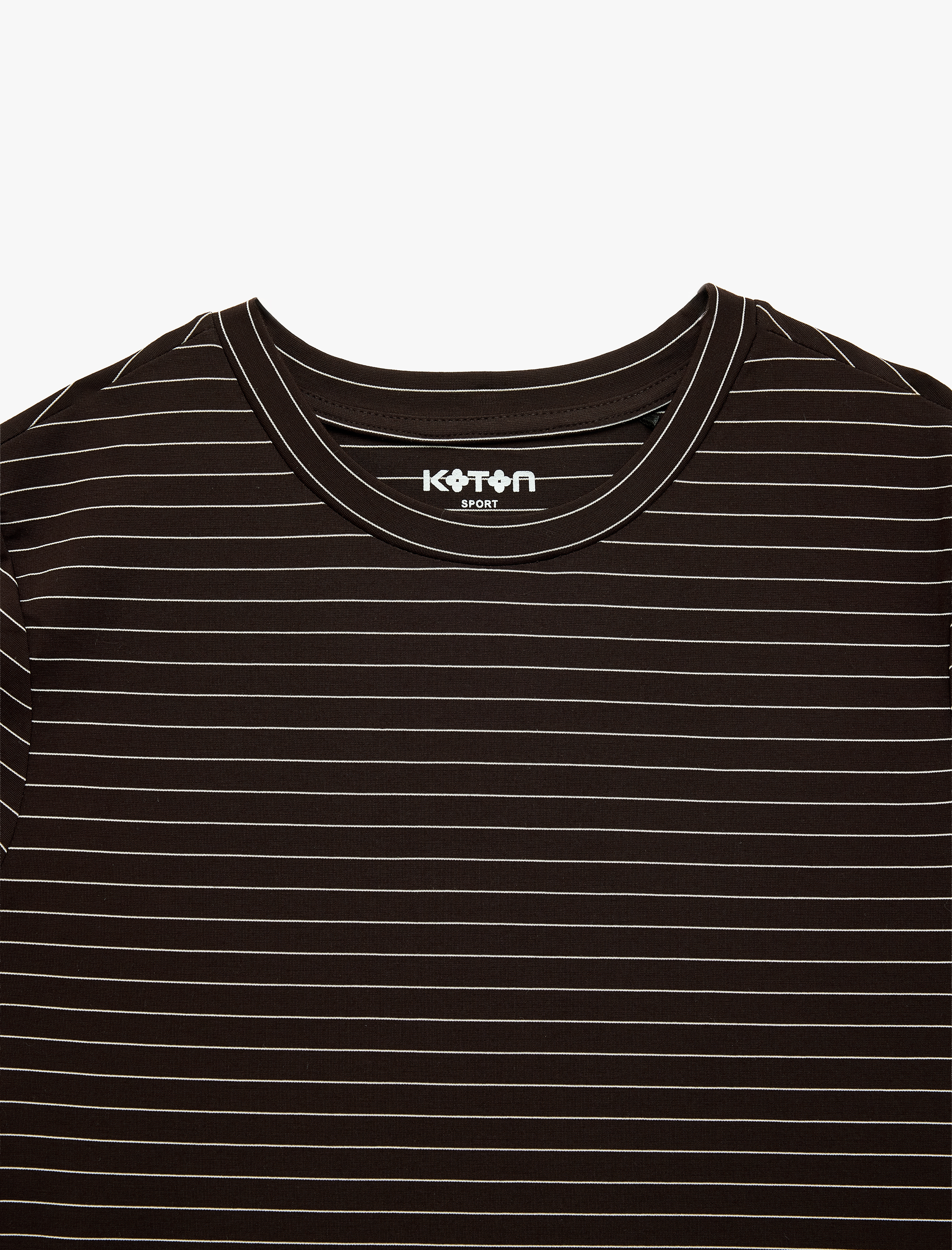   Viskon Karışımlı Kısa Kollu Bisiklet Yaka Slim Fit Çizgili Crop Spor Tişört