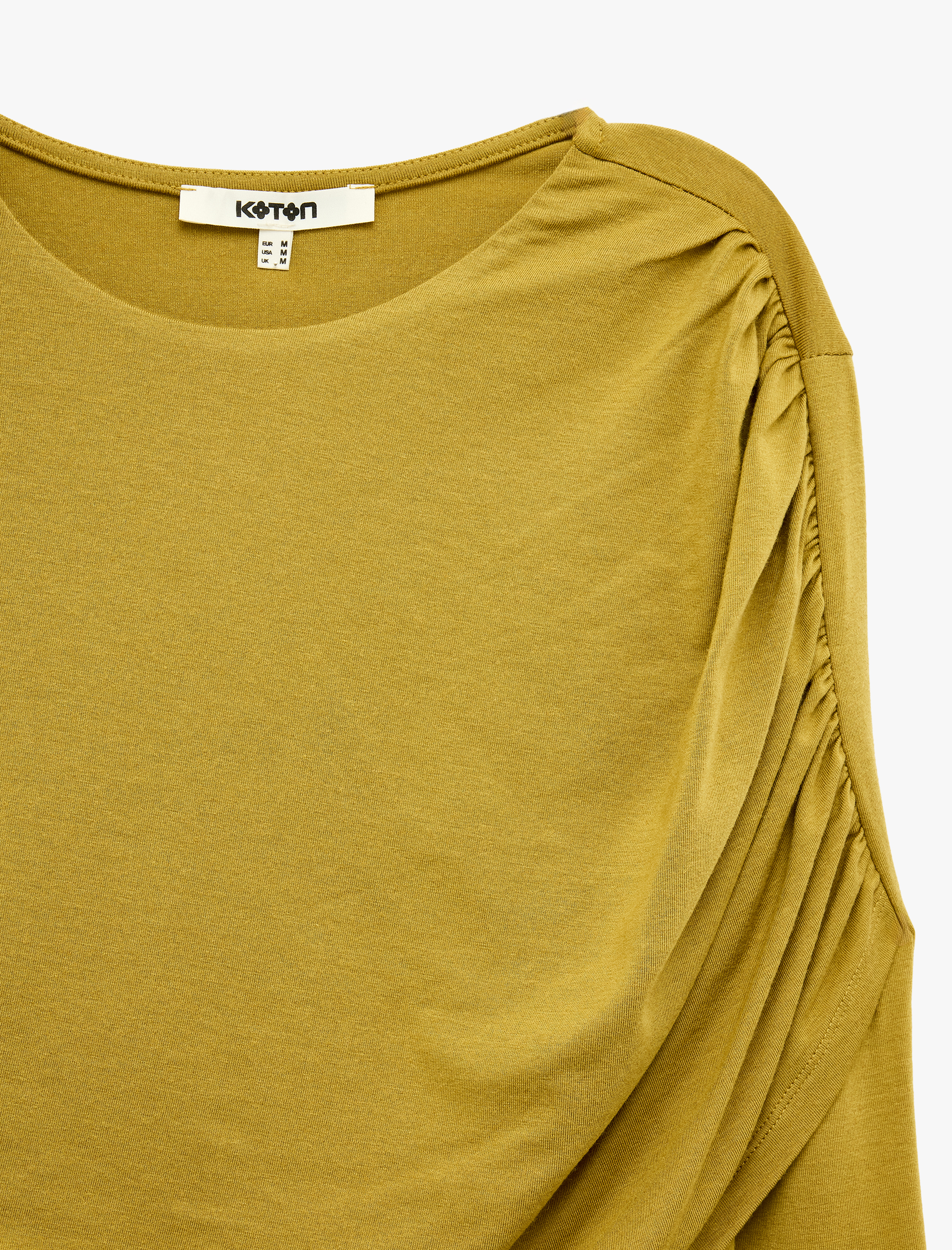   Büzgülü Asimetrik Yün Karışımlı Bluz Uzun Kollu Bisiklet Yaka Slim Fit