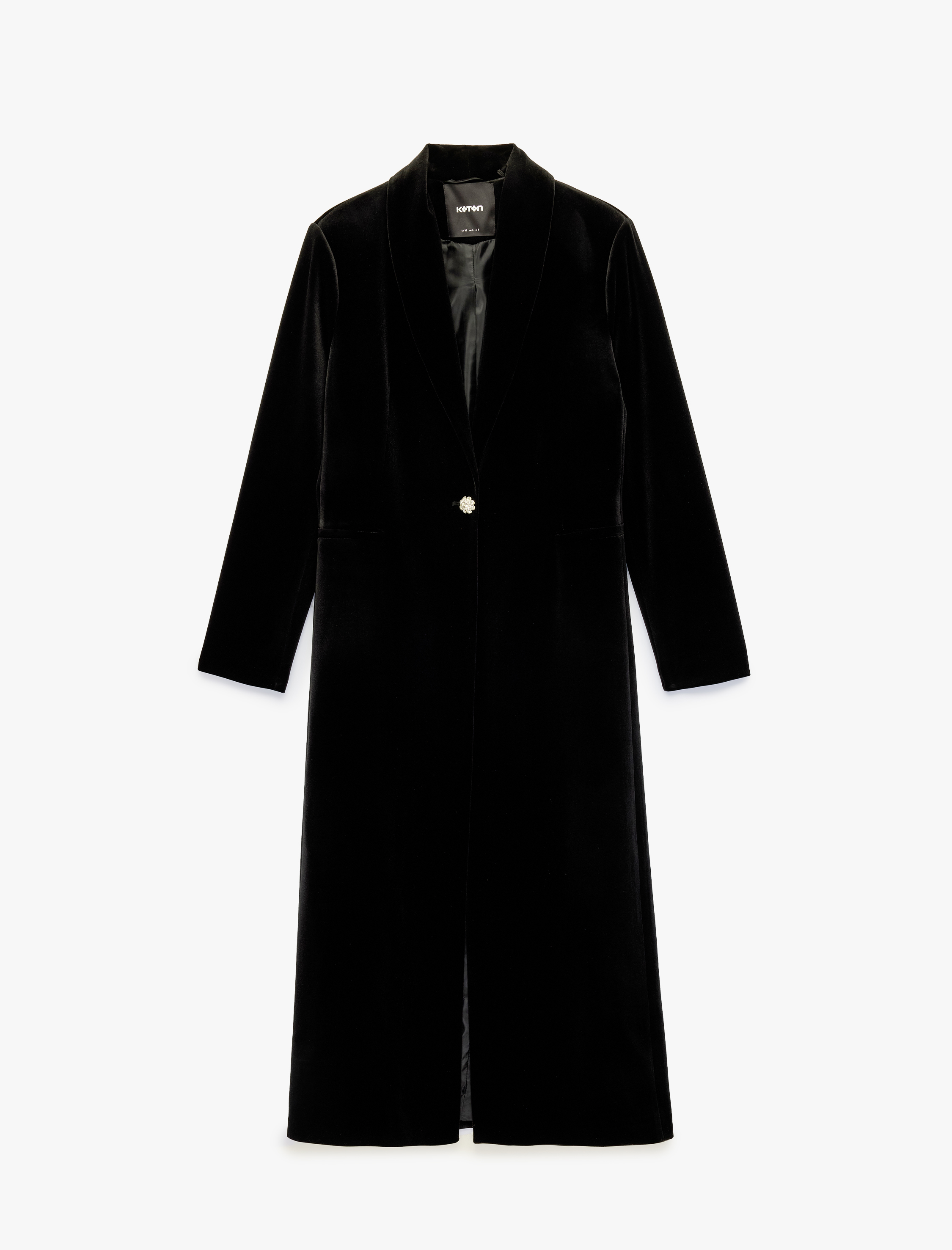   Slim Fit Uzun Kollu Düğmeli Dik Yaka Kadife Uzun Ceket