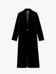 Slim Fit Uzun Kollu Düğmeli Dik Yaka Kadife Uzun Ceket
