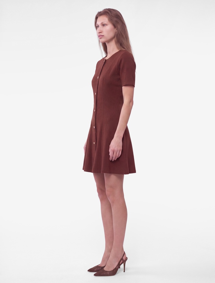  Slim Fit Bisiklet Yaka Kısa Kollu Süs Düğmeli Mini Elbise