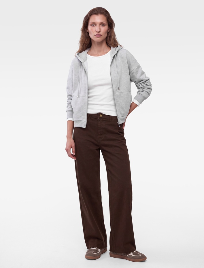  Kapüşonlu Fermuarlı Kanguru Cepli Boxy Modal Sweatshirt
