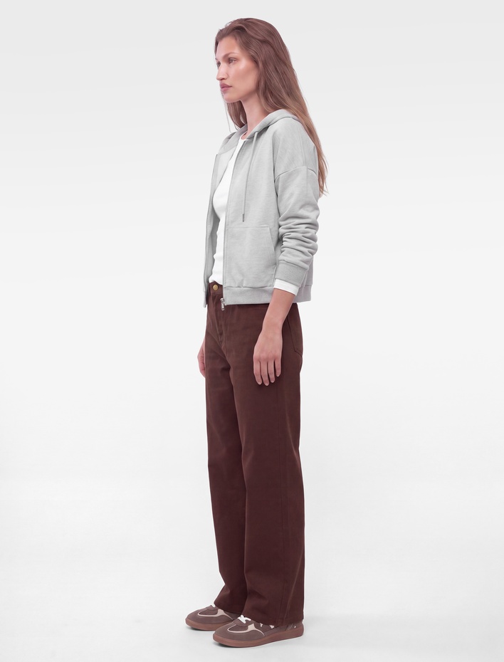  Kapüşonlu Fermuarlı Kanguru Cepli Boxy Modal Sweatshirt
