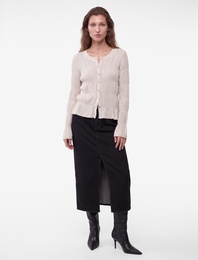 Slim Fit Bisiklet Yaka Uzun Kollu Büzgülü Dokulu Düğmeli Tişört