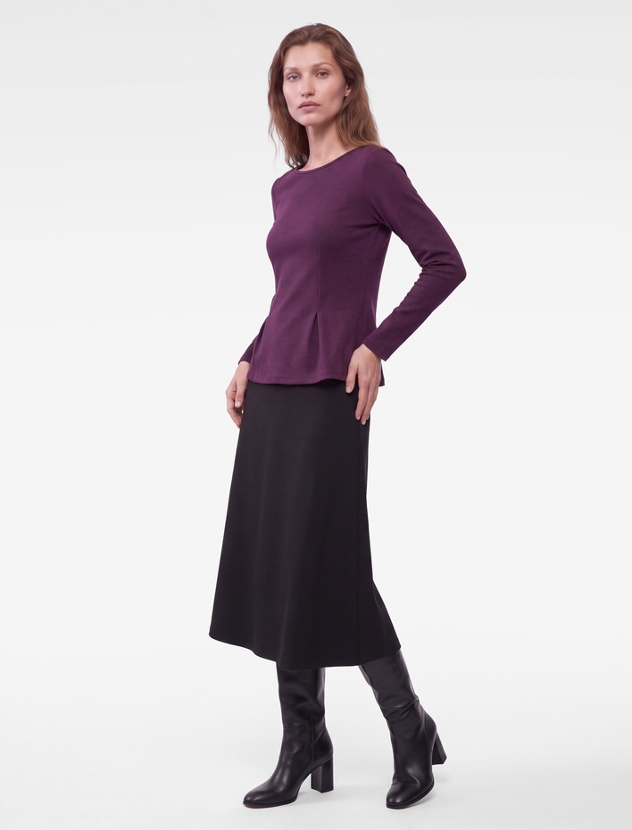  Slim Fit Pamuklu Bisiklet Yaka Uzun Kollu Pileli Peplum Bluz