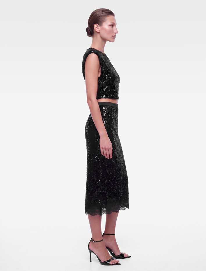  Slim Fit Pullu Payetli Bisiklet Yaka Kısa Yarasa Kol Abiye Bluz