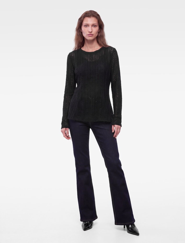  Slim Fit Uzun Kollu Yuvarlak Yaka Peplum Dantel Tişört
