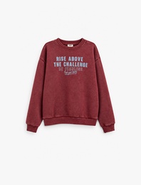 Şardonlu Bisiklet Yaka Uzun Kollu Baskılı Sweatshirt