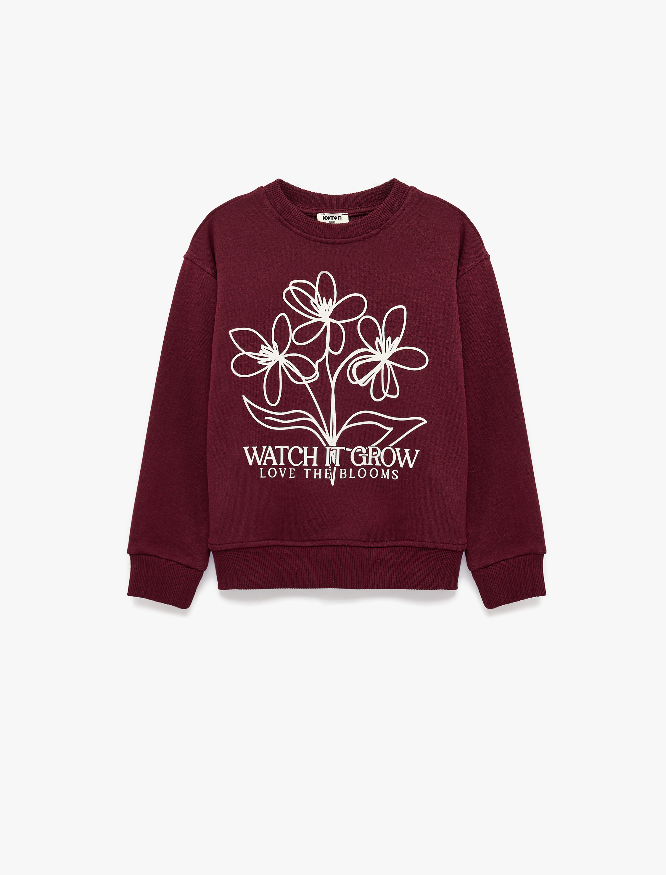  Kız Çocuk Bisiklet Yaka Uzun Kollu Çiçek Baskılı Sweatshirt