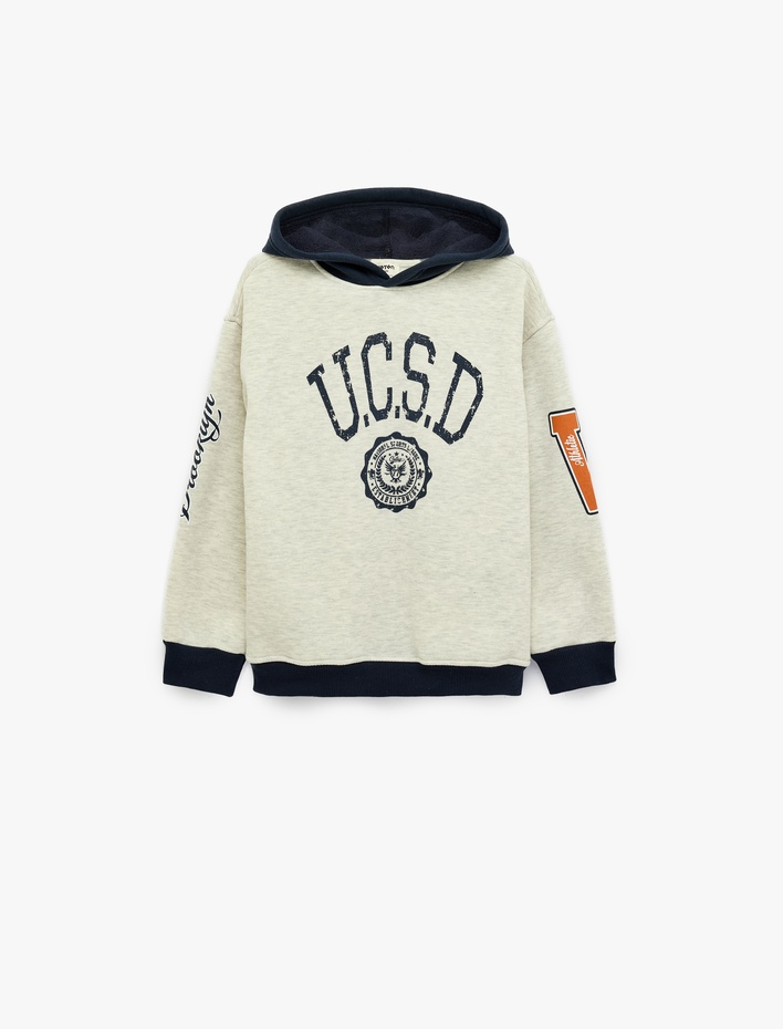 Erkek Çocuk Şardonlu Uzun Kollu Baskılı Oversize Kapşonlu Sweatshirt