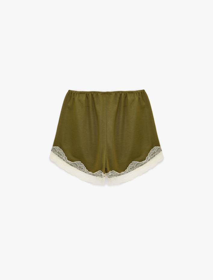  Dantel Detaylı Normal Bel Rahat Kesim Modal Şort Pijama Altı