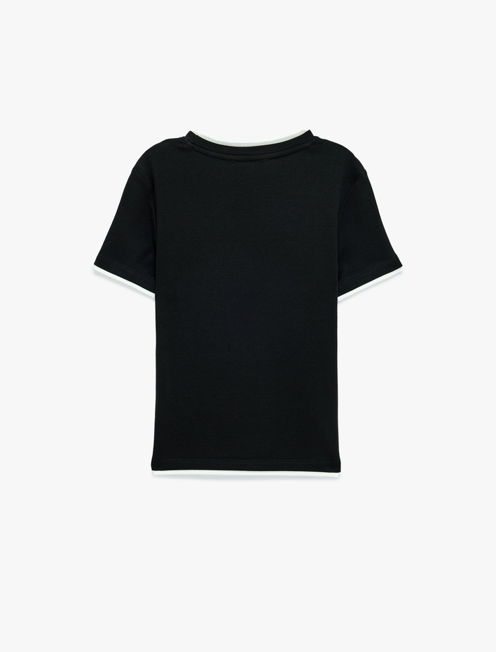  Slim Fit Modal Kumaş Bisiklet Yaka Kısa Kollu İkili Görünümlü Tişört